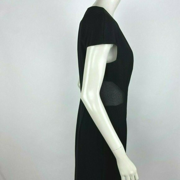 L'Agence Mesh Cutout Zip-Front Dress Cap Sleeve Crew Neck Midi Black Women 8 - Picture 6 of 16
